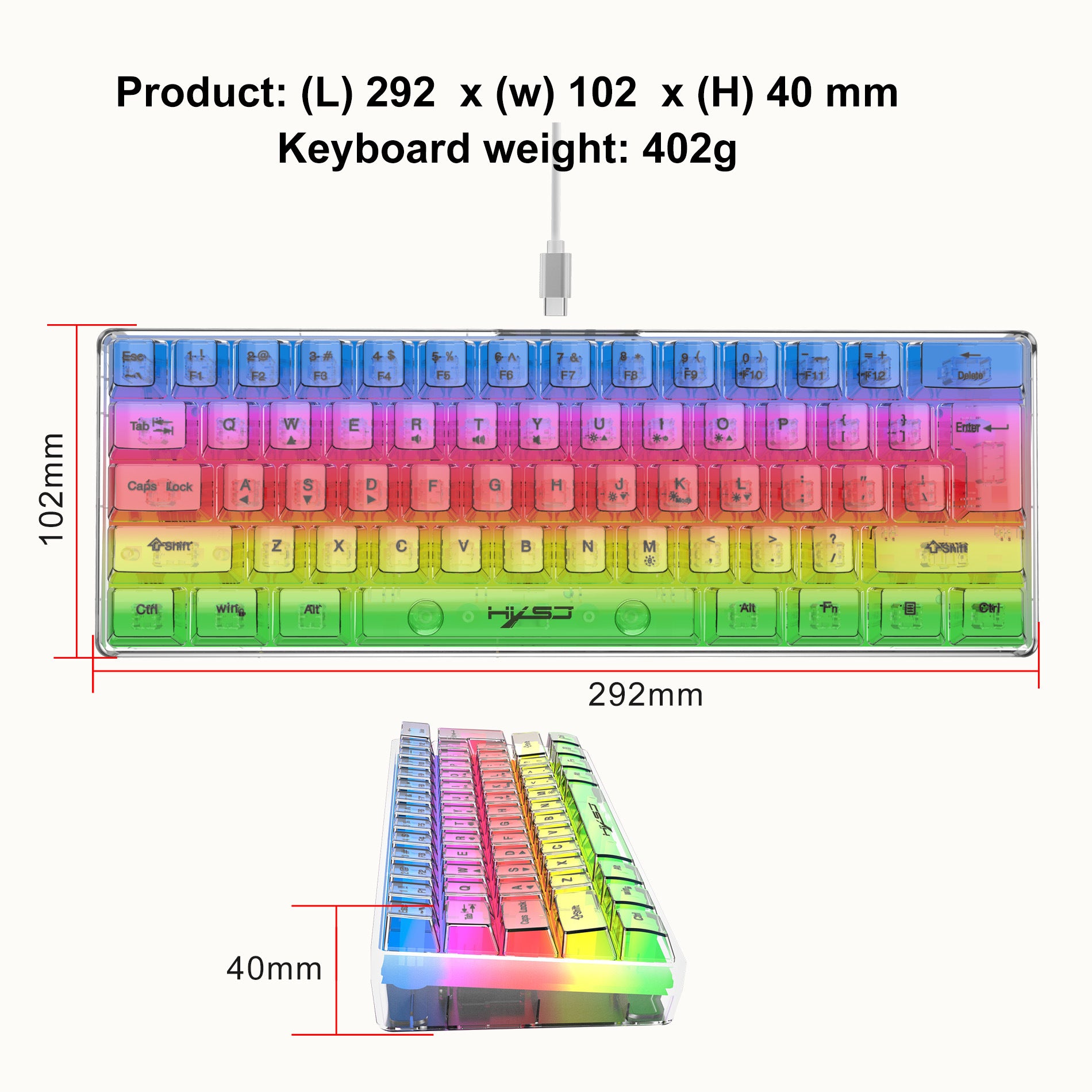 Wired Membrane Keyboard Fully Transparent Gaming Keyboard