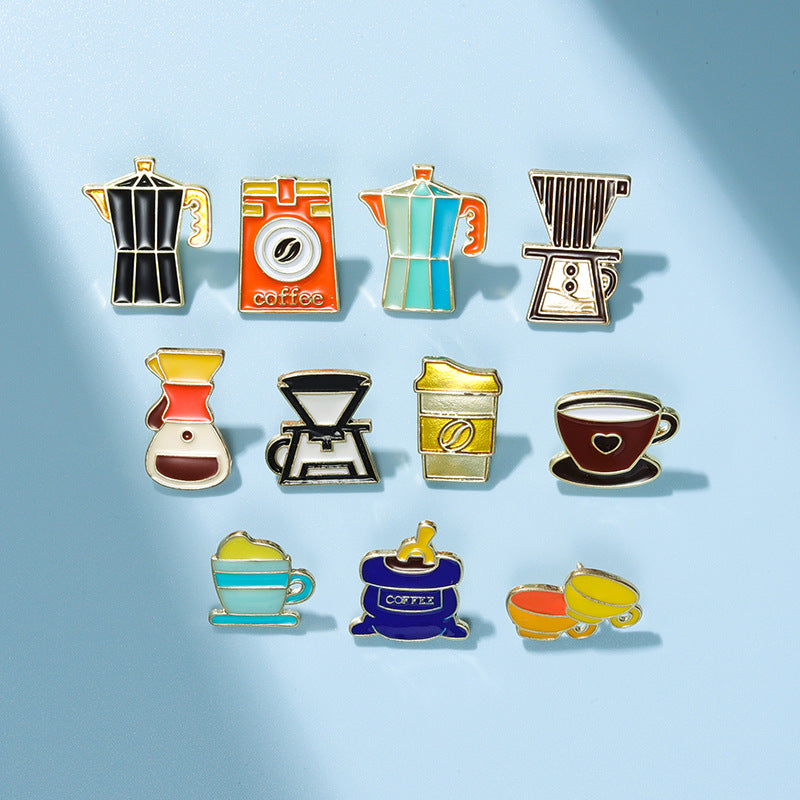 Brooch Coffee Maker Coffee Cup Commemorative Badge Gift Metal