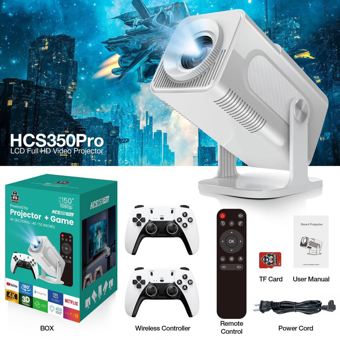Mini Game Console Android WiFi Gamepad 4K HD Projector