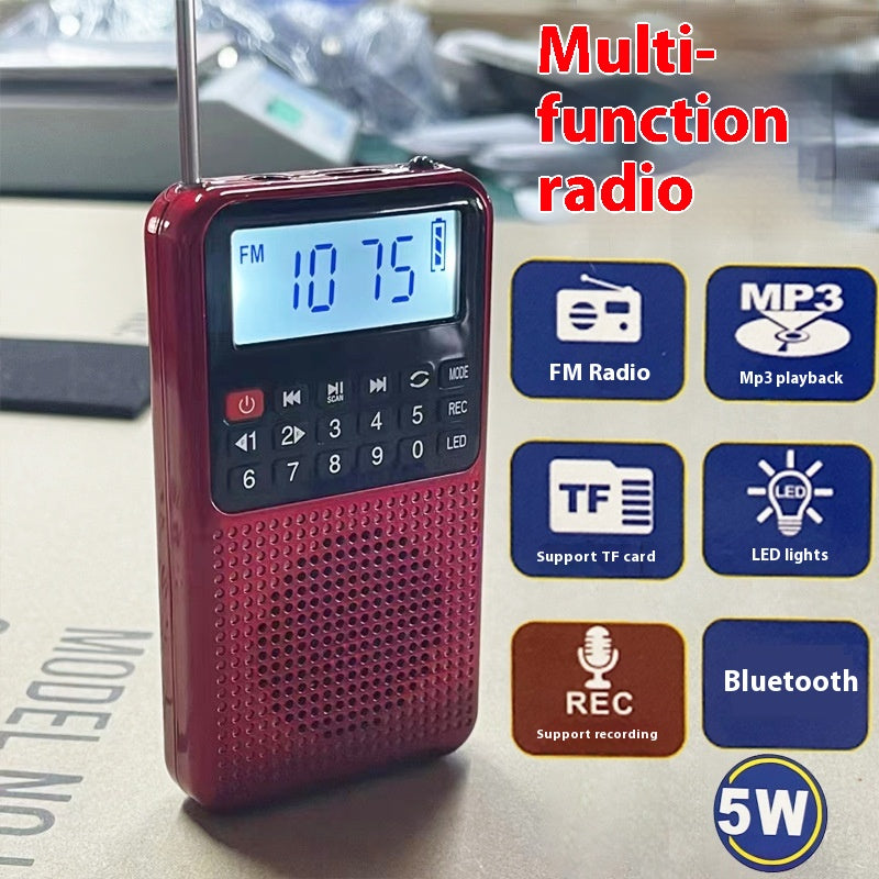 راديو FM صغير عالي الجودة متعدد الوظائف، شحن، بلوتوث، مضخم صوت، آلة حكي قصص كبيرة متعددة الوظائف تعمل بالبطاقة.