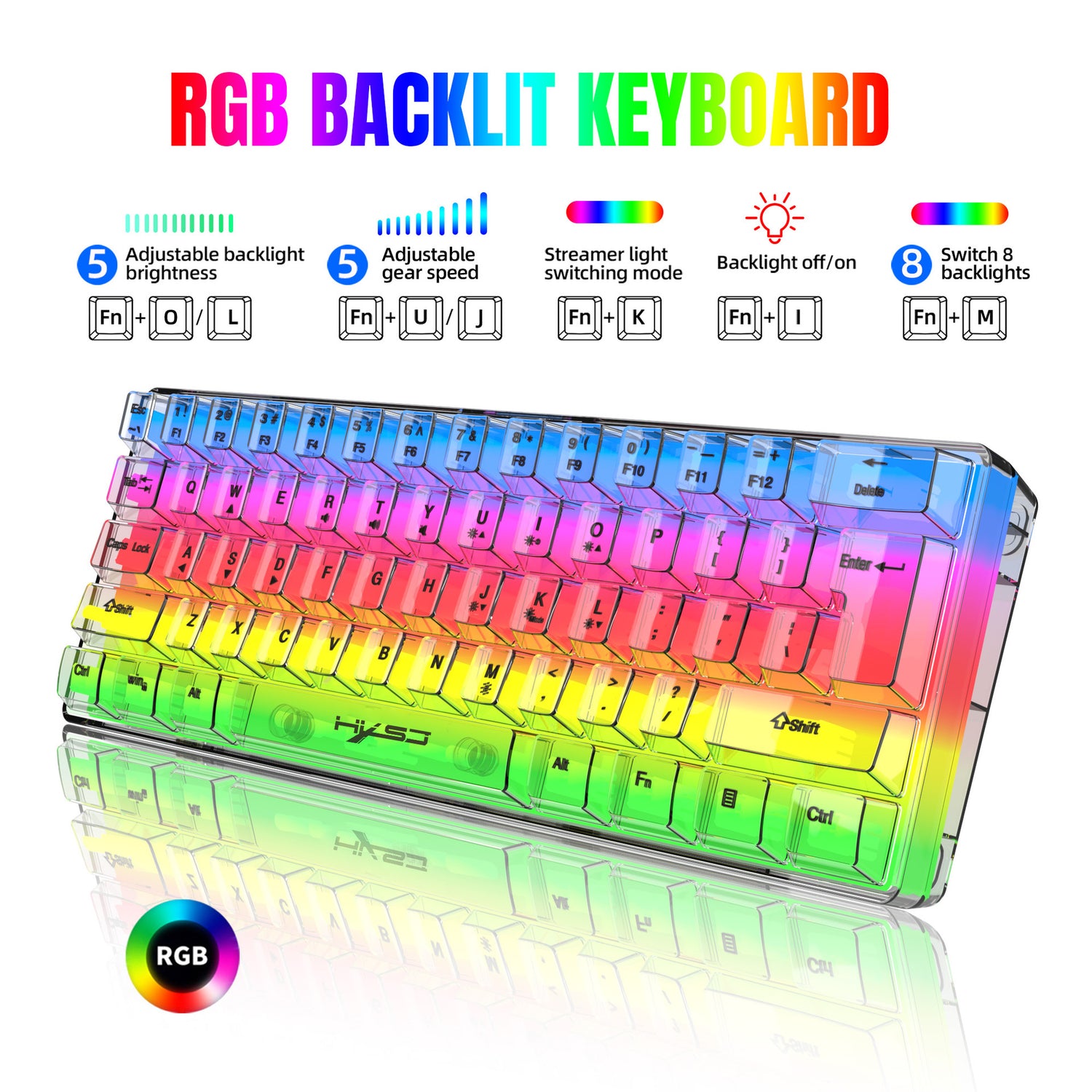 Wired Membrane Keyboard Fully Transparent Gaming Keyboard