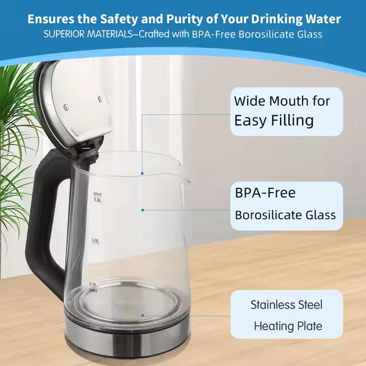 Cordless Transparent Glass Electric Kettle